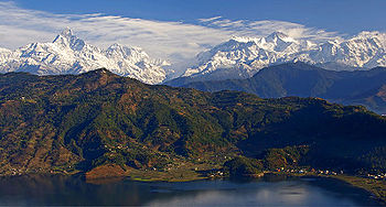 The Annapurna range from the World Peace Pagoda above Phewa lake